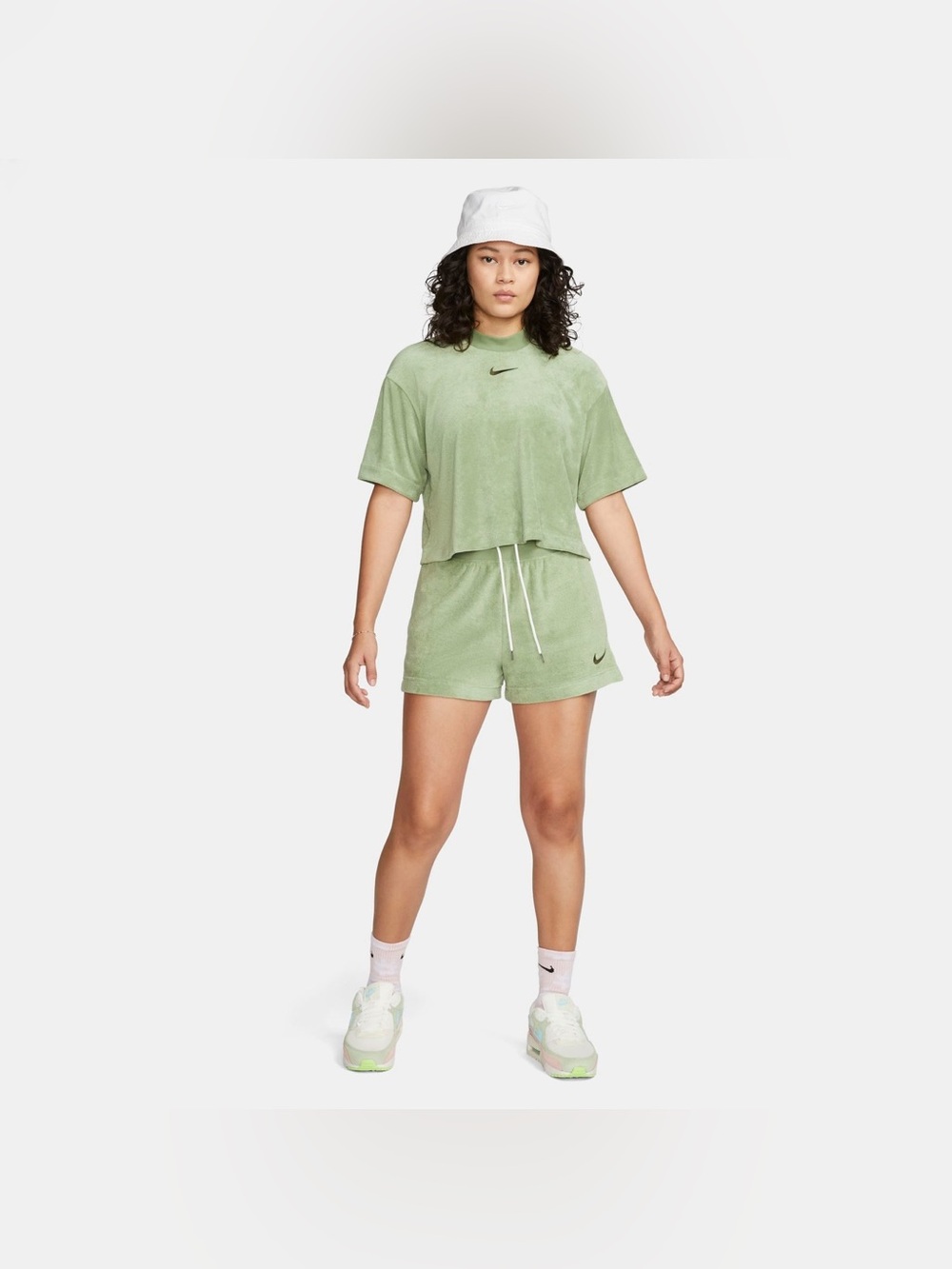 Nike Sportswear Oil Green Terry Shorts Drawstring Mid Rise Womens XS NWT
